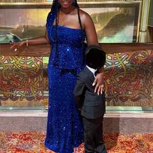 Elegant One Shoulder Blue Sequin Dress